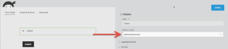 Adding Query string to the Default Value of the Hidden field
