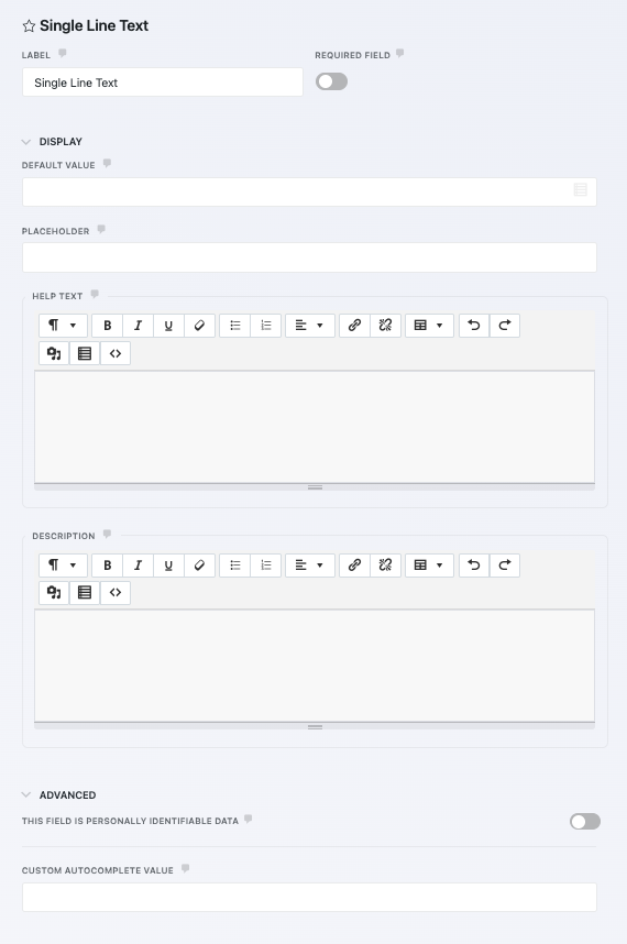 single line text custom autocomplete value
