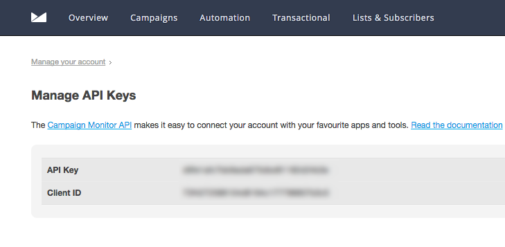 API Key and Client ID on Campaign Monitor