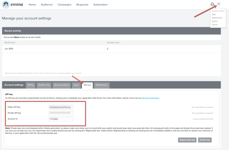 getting API Keys in Emma
