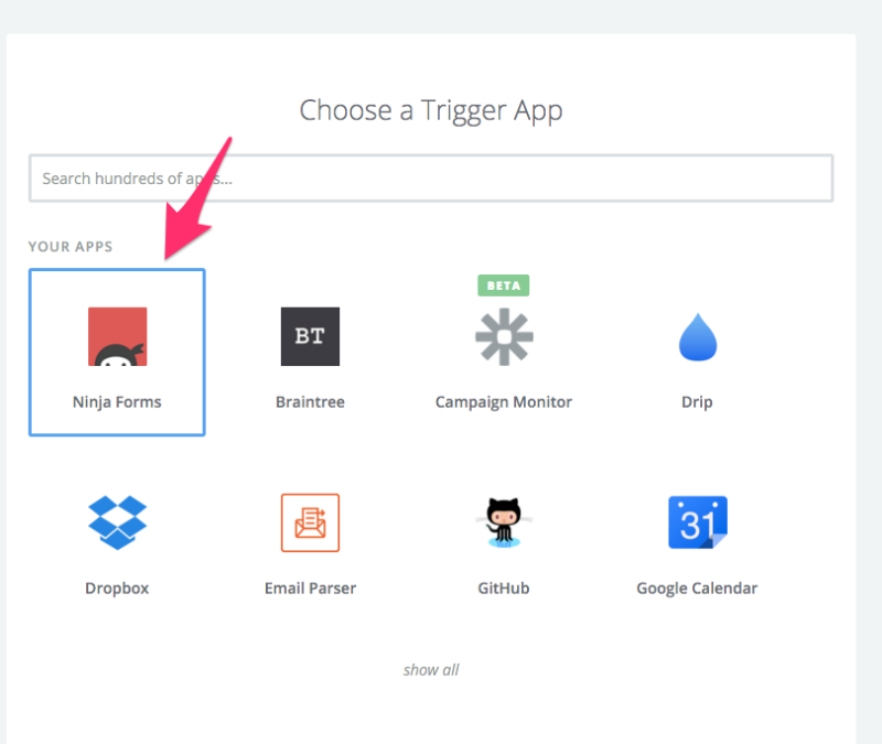 Ninja Forms in Zapier's trigger app