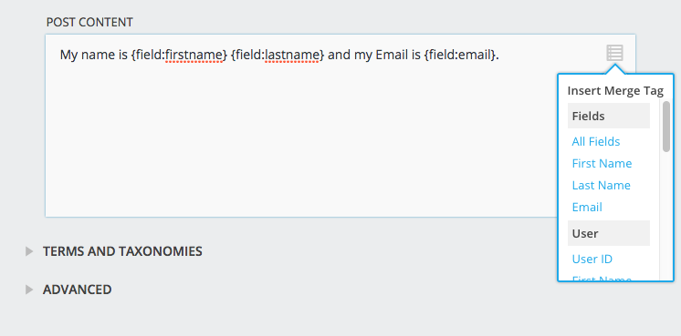 image of the post creation settings window with the post content setting highlighted