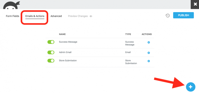 Emails & Actions tab