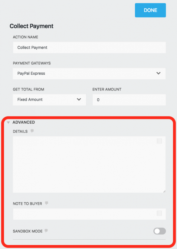 Advanced settings of the PayPal Express add-on