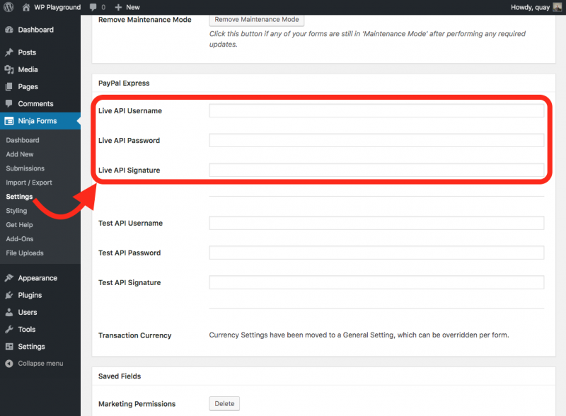 Inputting the API in PayPal Express Settings in WordPress