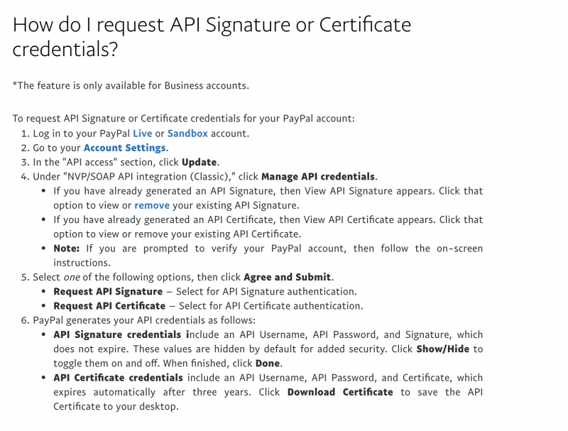 Live API Credential Instructions