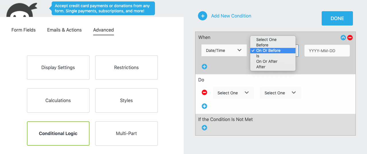 date field date comparison setup using conditional logic