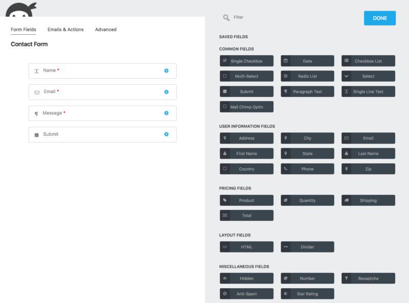 add a wordpress form ninja forms builder