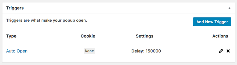wordpress popup plugin wp popup maker timed delay trigger setting