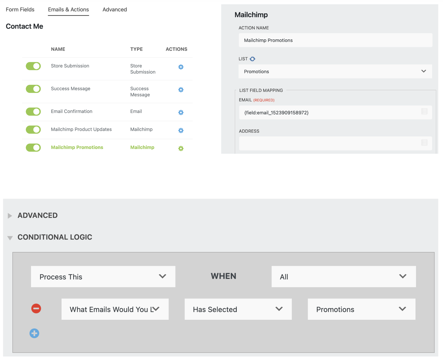 send contacts to different lists - wordpress forms