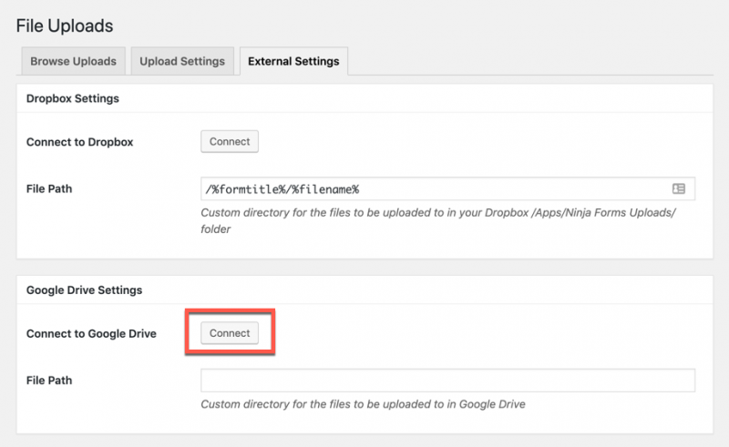 Connect to Google Drive button