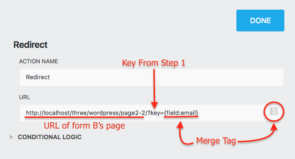 populate a form from another form; redirect action
