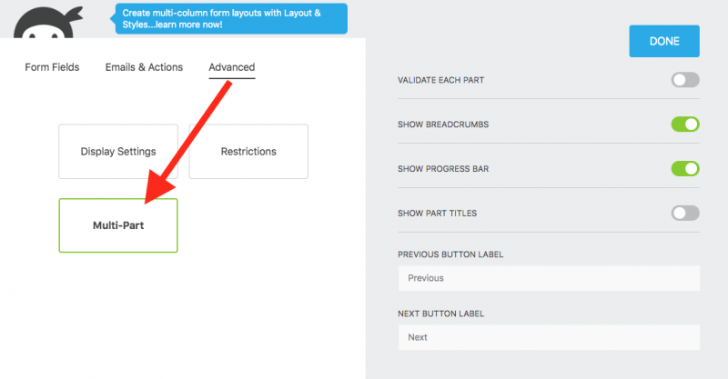 multi-part form configuration