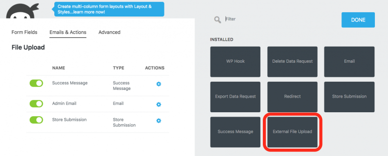add new external file upload