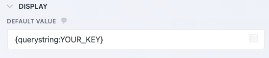 image of the stock querystring merge tag inside the default value field