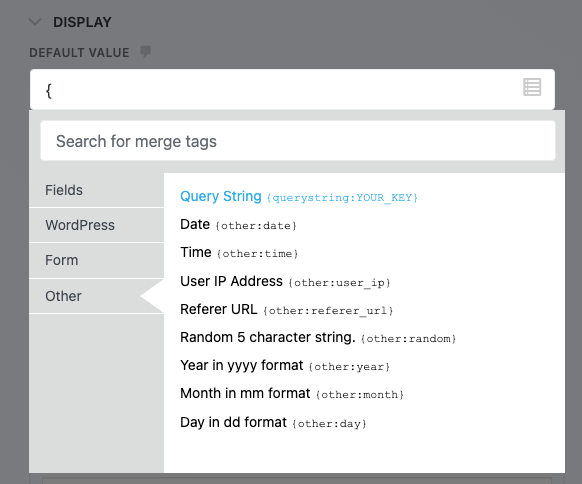 image of the merge tag selector with query string highlighted
