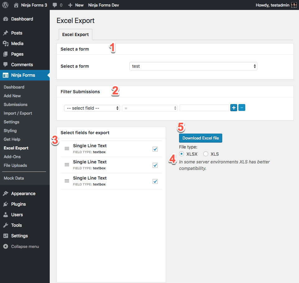 how to configure the excel export add-on