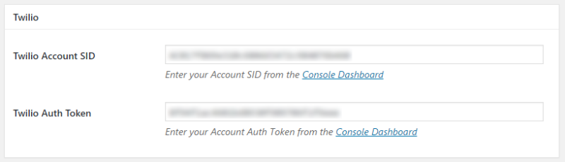 Ninja Forms Twilio credential settings