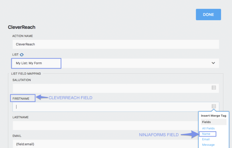 list field mapping in the cleverreach action
