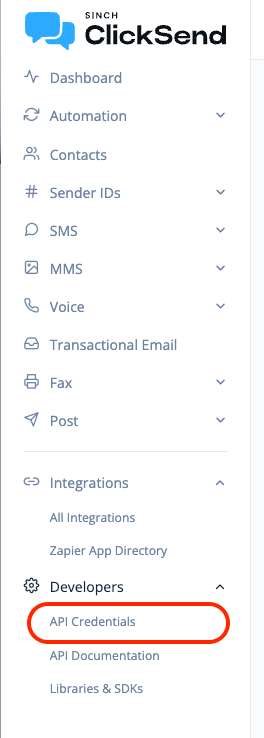 ClickSend API Credentials