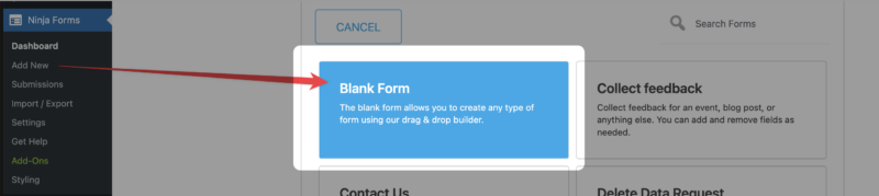 Generate the Blank Form template for WordPress