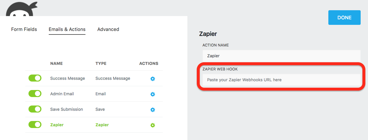 ninja forms video responses adding a zapier action