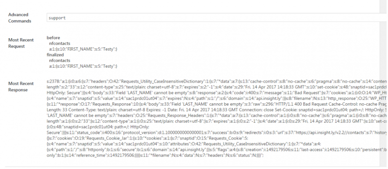 Add "support" to the Advanced Commands field for the Insightly CRM settings
