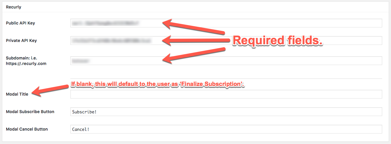 Recurly Settings in Ninja Forms, WordPress