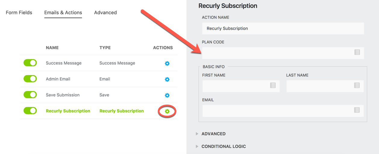 Inserting plan code in Ninja Forms