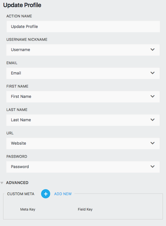 update profile action settings under emails and actions tab
