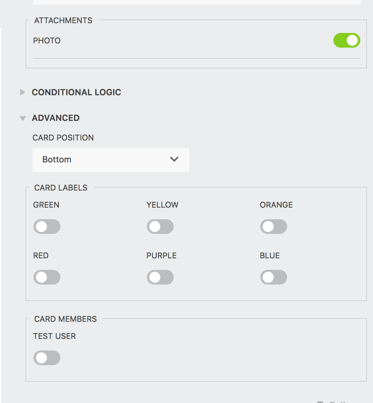 Advanced Trello action options. 