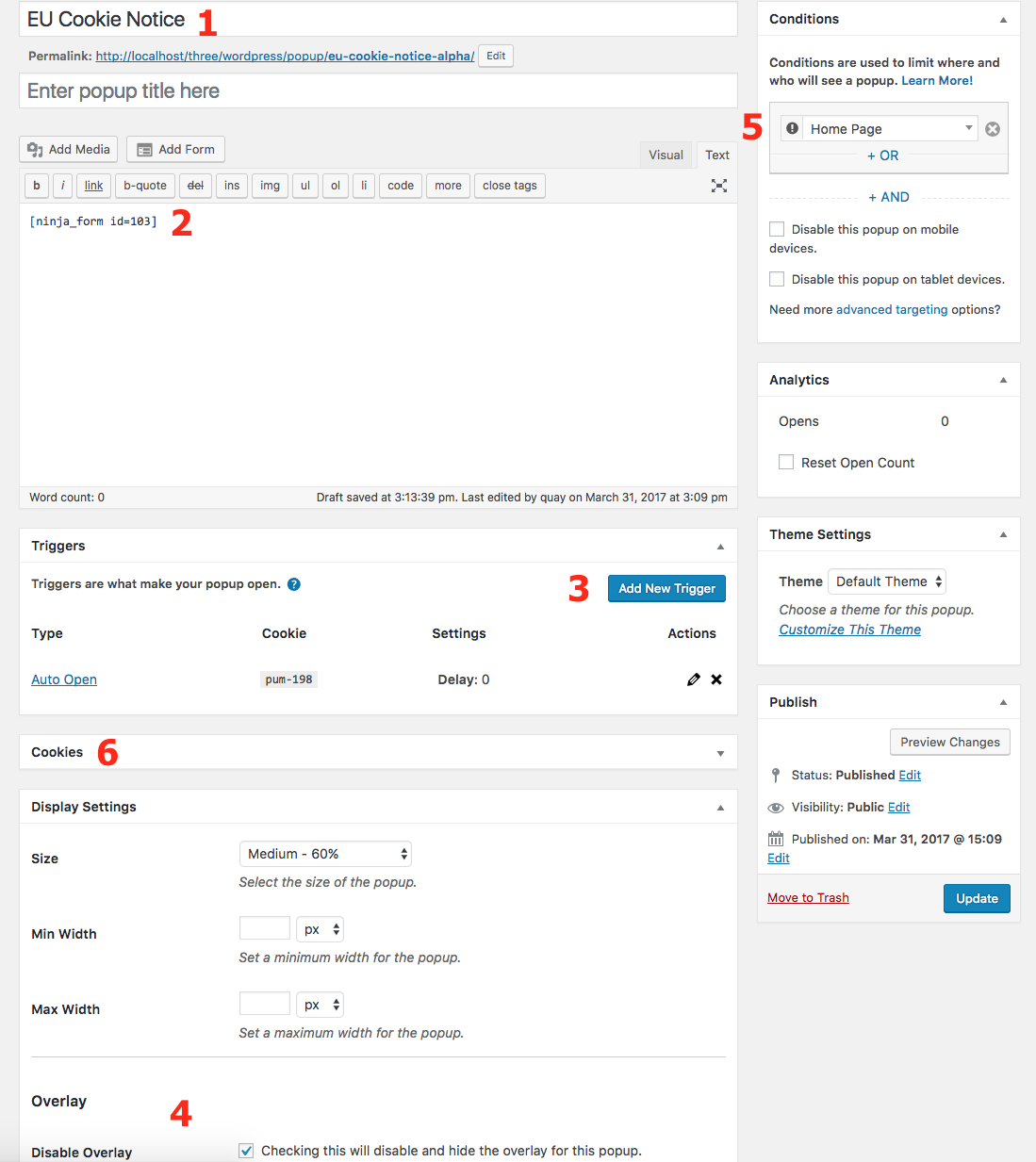 configuring the popup for eu cookie notices