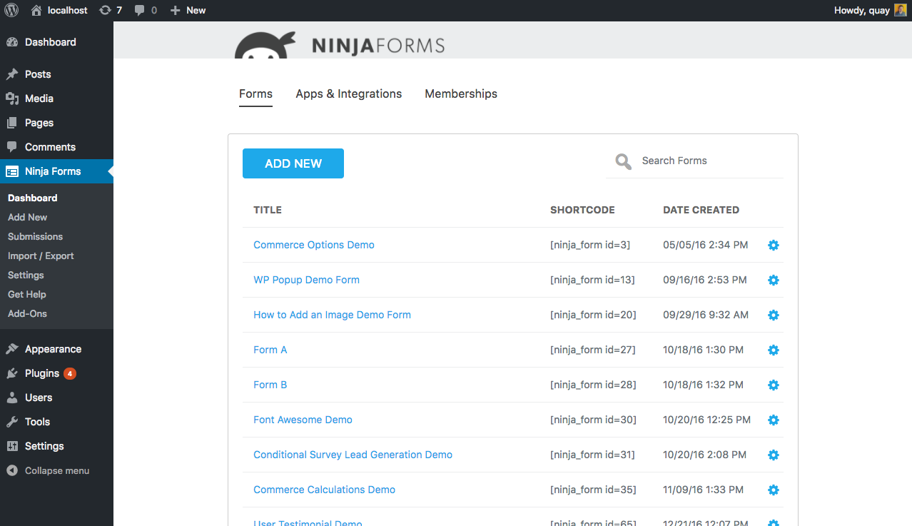 ninja forms 3.1 dashboard feature