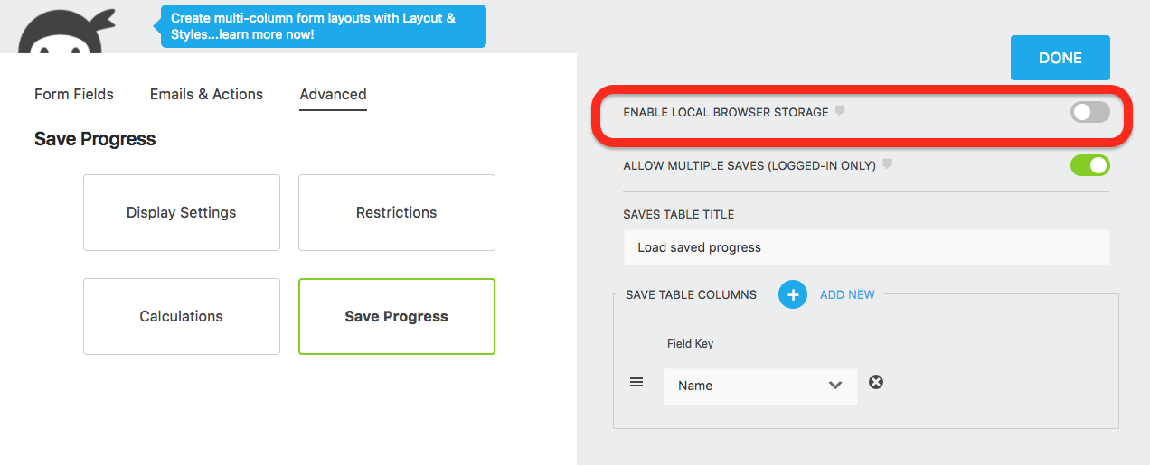Enable Local Browser Storage option