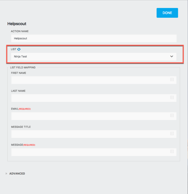 Select the HelpScout list