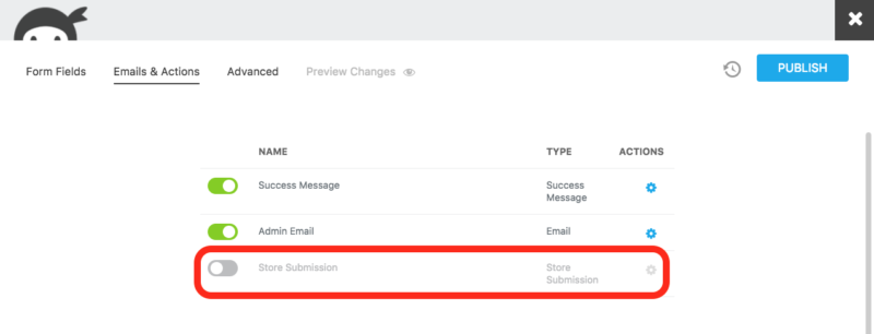 ninja forms gdpr compliance store submission toggle off