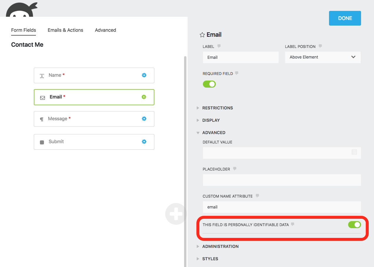 Personally identifiable data