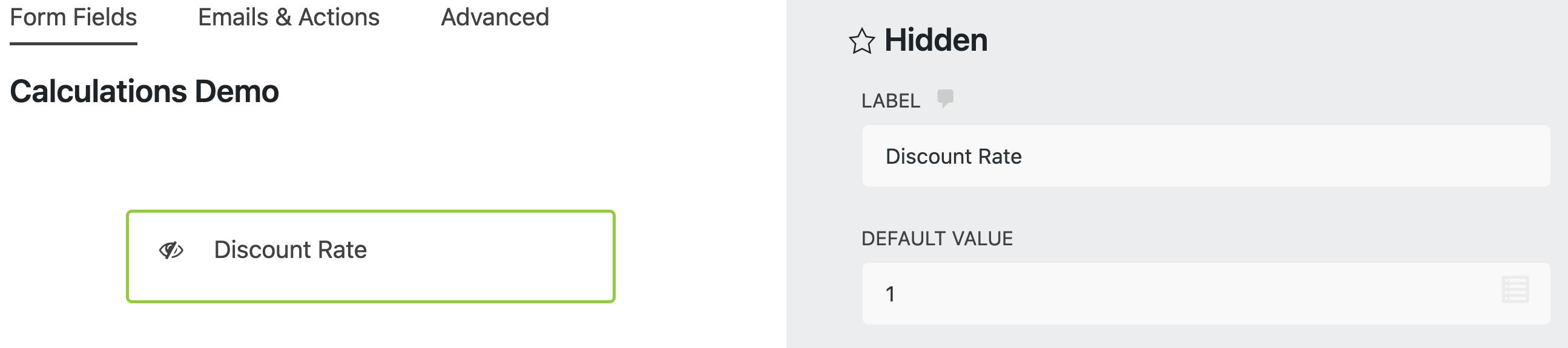 Discount rate hidden field