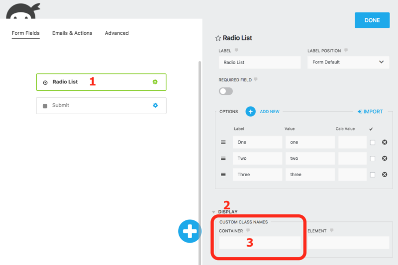 column styling for list fields custom class names option