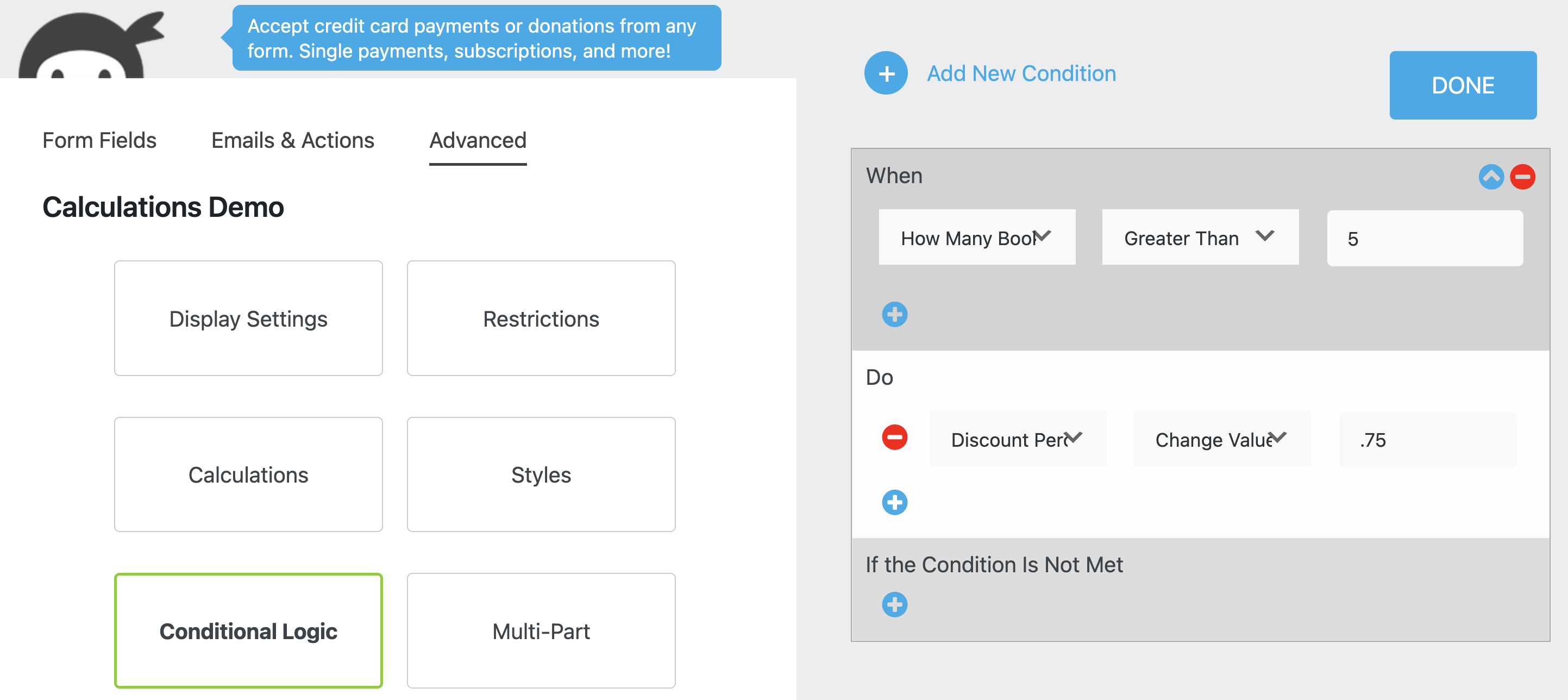 calculations and conditional fields in wordpress