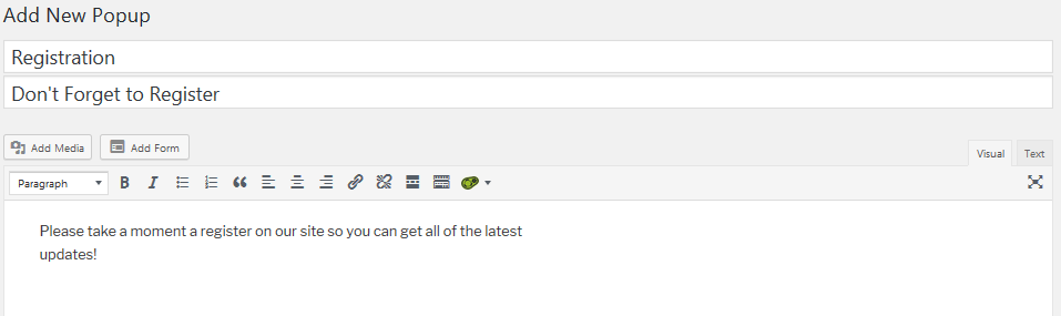 wordpress popup form generator; add new popup