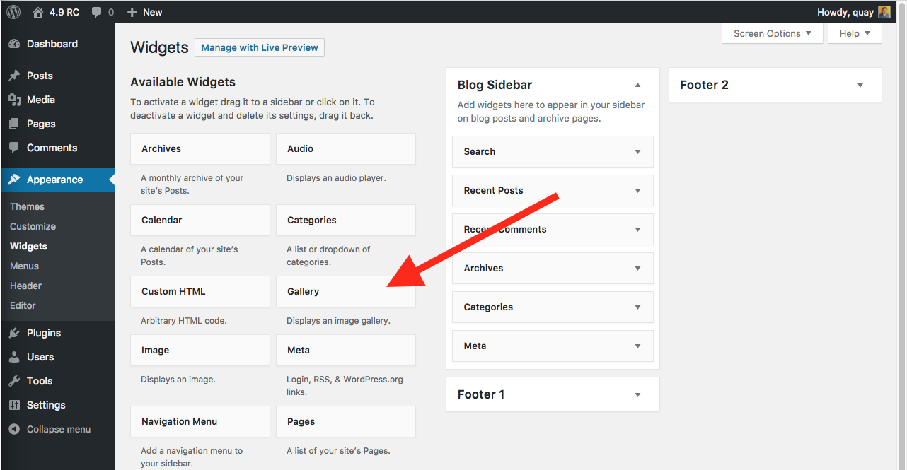 wordpress 4.9 gallery widget