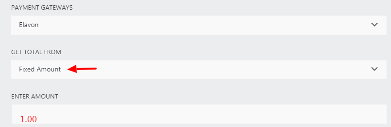 elavon action settings window, getting total from a fixed amount