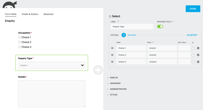 Ninja Forms General Enquiry form template