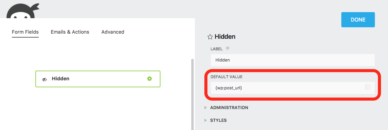 Add the post URL via merge tag to the Hidden field of your WordPress form.