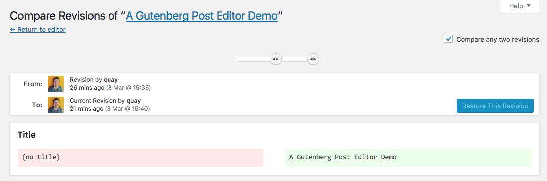 gutenberg editor revisions window