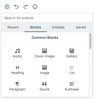 add new gutenberg block window