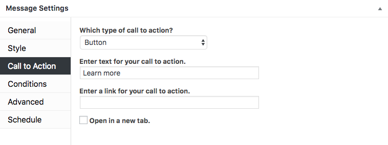 ahoy call to action settings menu