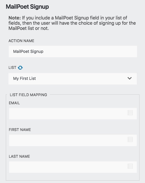 MailPoet Action Settings