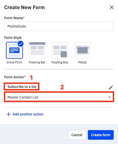 ActiveCampaign new form subscribe to a list